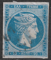 Plateflaw 20F9 In GREECE 1867-69 Large Hermes Head Cleaned Plates Issue 20 L Sky Blue Vl. 39 / H 27 A  Nb (0 Inverted) - Used Stamps