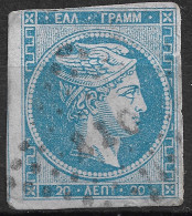 GREECE Plateflaw 20CF2 In 1871-72 Large Hermes Head Inferior Paper Issue 20 L Sky Blue Vl. 48  / H 35 A Position 18 - Used Stamps