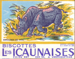 BUVARDS - YONNE - JOIGNY - BUVARD - BISCOTTES LES ICAUNAISES - N° 11 - RHINOCEROS DES INDES - Zwieback