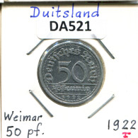 50 PFENNIG 1922 F GERMANY Coin #DA521.2.U.A - 50 Rentenpfennig & 50 Reichspfennig