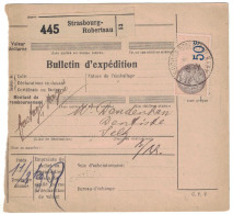 BULLETIN D'EXPÉDITION COLIS POSTAUX De STRASBOURG ROBERTSAU TIMBRE FISCAL + TYPE PAIX 1934 - Covers & Documents