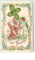 N°9081 - Carte Gaufrée - Prosit Neujahr - Lutins Avec Un Angelot - New Year
