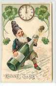 N°11088 - Carte Fantaisie Gaufrée - Bonne Santé - Nain, Lutin Débouchant Une Bouteille De Champagne - Neujahr