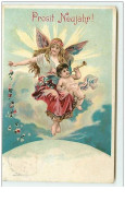 N°8042 - Carte Fantaisie - Prosit Neujahr - Ange Et Bébé Avec Une Trompette - Neujahr