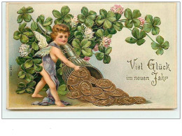 N°8045 - Carte Fantaisie Gaufrée - Viel Gluck Im Neuen Jahre - Angelot Et Corne D'Abondance De Pièces D'Or - New Year