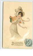 N°8050 - Carte Fantaisie - Bonne Année - Femme Brune Dans Un Paysage Hivernal - Neujahr