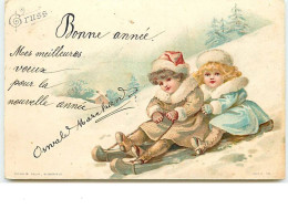 N°12200 - Gruss Bonne Année - Fillettes Sur Une Luge - Neujahr