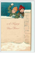 N°1026 - Carte Gaufrée - A Happy New Year - Enfant Lançant Une Boule De Neige - Neujahr