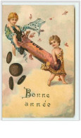 N°940 - Carte Gaufrée - Bonne Année - Enfants Et Pièces De Monnaie - New Year