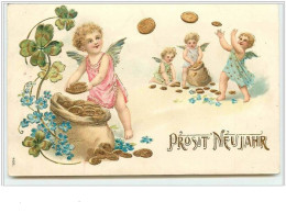N°1089 - Carte Gaufrée - Prosit Neujahr - Angelots S'envoyant Des Pièces D'or - New Year