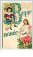 N°1084 - Carte Gaufrée - Bonne Année - Enfants Avec Des Fleurs - Neujahr