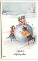 N°21045 - Ohler - Herzliche Neujahrsgrüsse - Chats Habillés Autour D'une Boule De Neige - Neujahr