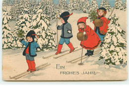 N°19990 - Style Ebner - Ein Frohes Jahr - Enfants Sur Des Skis - Neujahr