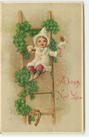 N°18839 - Carte Gaufrée - A Happy Newx Year - Enfant Avec Une Coupe De Champagne Sur Une échelle - Nieuwjaar