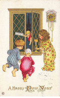 N°24323 - Carte Gaufrée - Nouvel An - A Happy New Year - Enfants Accueillant Un Ange à Une Fenêtre - Nieuwjaar