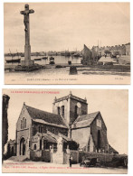 Lot De 2 CP. BARFLEUR. Le Port Et Le Calvaire; L'église (XVIIème Siècle) Et Le Monument Aux Morts. - Barfleur