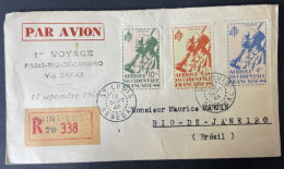 Lettre Recommandé 1er Voyage Paris Rio De Janeiro Brésil Via Dakar Senegal 1946 - Lettres & Documents