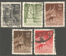 500 Indonesia 5 Timbres Stamps Monuments (IDS-122) - Indonesië