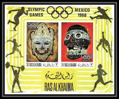 214 - Ras Al Khaima MNH ** Mi N° 76 B Non Dentelé (Imperf) Jeux Olympiques (olympic Games) Mexiico 68 Masque (mask) - Estate 1968: Messico