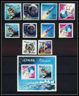 687b Ajman - MNH ** Mi N° 93 / 102 B + Bloc 8 B Espace Space Research Gemini Mercury Atlas Booster Non Dentelé (imperf) - Asia