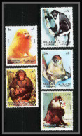 655 Sharjah - MNH ** Mi N° 1012 / 1016 A Singes (singe Monkey Monkeys Ape Apes) Colombus Mandrill Chimpanzee Tamarin - Scimmie