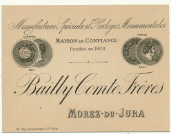 MOREZ - Carte De Visite 19° - Manufacture D'Horloges Monumentales BAILLY COMTE Frères - Morez