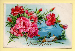 Bonne Année : Paysage / Roses Avec Ajoutis Et Paillettes (voir Scan Recto/verso) - New Year