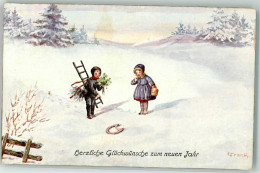 39786591 - Kind Als Schornsteinfeger Und Maedchen Finden Ein Hufeisen Im Schnee WSSB Nr. 5855/1 - New Year