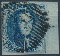 [O SUP] N° 7-Cu, 20c Bleu Bien Margé Avec Grand Bdf. Superbe Pli Accordéon Verticale Et TB Obl 'D19' Givry Coba +40€. Si - 1851-1857 Medaillons (6/8)