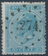 [O SUP] N° 18, Superbe Obl Centrale 'LP274' Nevele - Coba +30 € - 1865-1866 Profile Left