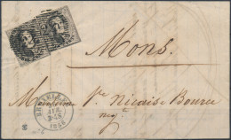 [Document SUP] N° 6(2x) Sur TB LAC De Bruxelles, Obl 'P24' 26 Avr 1856 Vers Mons. Càd Arrivée Au Verso - 1851-1857 Medallions (6/8)