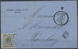 [Document SUP] N° 17A Sur TB LAC D'Arlon (tarif Frontalier), Superbe Obl 'LP16'  Du 24 Juil 1868 Vers Le Luxembourg - 1865-1866 Profile Left