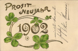 Gaufré CPA Glückwunsch Neujahr 1902, Glücksklee - Neujahr