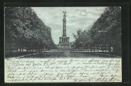 Mondschein-AK Berlin-Tiergarten, Blick Auf Die Siegessäule  - Tiergarten