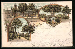 Lithographie Kevelaer, Kreuzbaum, Kapellen-Platz, Pfarrkiche  - Kevelaer