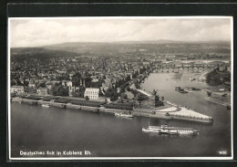 AK Koblenz /Rh., Deutsches Eck Mit Kaiser-Wilhelm-Denkmal Und Dampfern  - Altri & Non Classificati