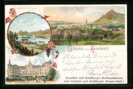 Lithographie Honnef, Blick Auf Hohenhonnef Und Siebengebirge  - Bad Honnef