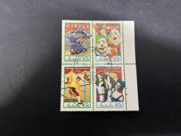 10-7-2024 (stamp) Used / Obliterer - Australia (block Of 4) Circus - Oblitérés