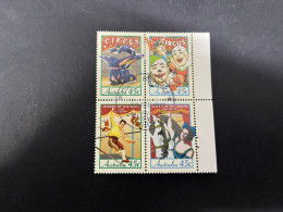 10-7-2024 (stamp) Used / Obliterer - Australia (block Of 4) Circus - Usados