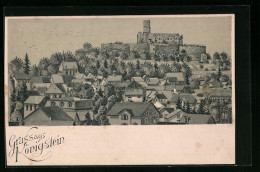 Lithographie Königstein, Teilansicht Mit Burg  - Koenigstein