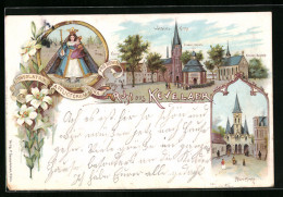 Lithographie Kevelaer, Wallfahrts-Kirche, Pfarr-Kirche, Gnaden-Kapelle  - Kevelaer