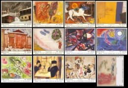 BHUTAN 1987 100TH BIRTH ANNIVERSARY OF MARC CHAGALL 1887-1985 PAINTER FAMOUS PAINTINGS COMPLETE SET OF 12 MS GUM WASHED - Bhután