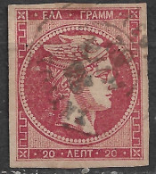 Plateflaw 20F10 On GREECE 1880-86 Large Hermes Head Athens Issue On Cream Paper 20 L Carmine Vl. 73 - Oblitérés
