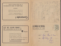 Imprimé "Le Monde Du Travail - Quotidien Socialiste) Affr. N°420 Càd BEYNE-HEUSAY /12-6-1947 Pour E/V - 1935-1949 Small Seal Of The State