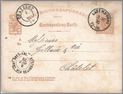 LUXEMBOURG - 1876 LUXEMBOURG PAR AMBT. BRUX-ARL Entry Mark To Châtelet FRANCE - 10c P14 Postal Card - Entiers Postaux