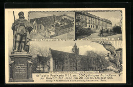 AK Jena, Universität, 350jähriges Jubiläum 1908, Statue Von Kurfürst Johann Friedrich  - Jena