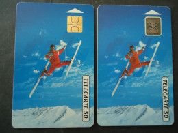 FRANCE USED 2  CARDS   DIFFERENT CHIPS  OR UNIT OR DATE   SPORTS SKIERS - Sport