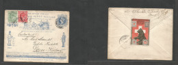 GREAT BRITAIN. 1910 (2 Nov) Post Office Jubilee Stone Newing - Switzerland, Davos (3 Nov) 1d Blue Stat Env + 2 Adtls At  - ...-1840 Prephilately