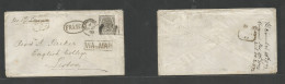 GREAT BRITAIN. 1873 (22 Oct) Stafford - Portugal, Lisbon (29 Oct) 6d Chestmint Pl 16 Large Corner Letters, Tied Cds Gril - ...-1840 Precursores