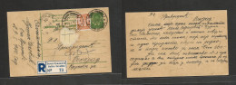 YUGOSLAVIA. 1940 (30 Jan) Backo Gradiste - Belgrade (31 Jan) Registered 1 Dinar Green Stat Card + Adtl, Cds + R-label +  - Other & Unclassified